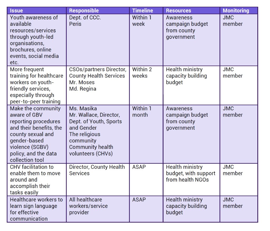 Example of a joint action plan generated during an interface meeting. Click on the image to open the table in PDF format.